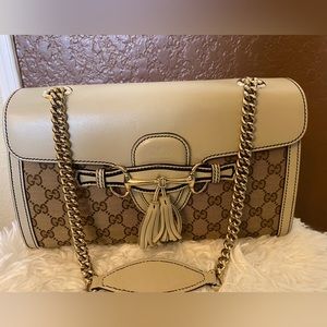 Gucci Beige and Brown Monogram Shoulder Bag